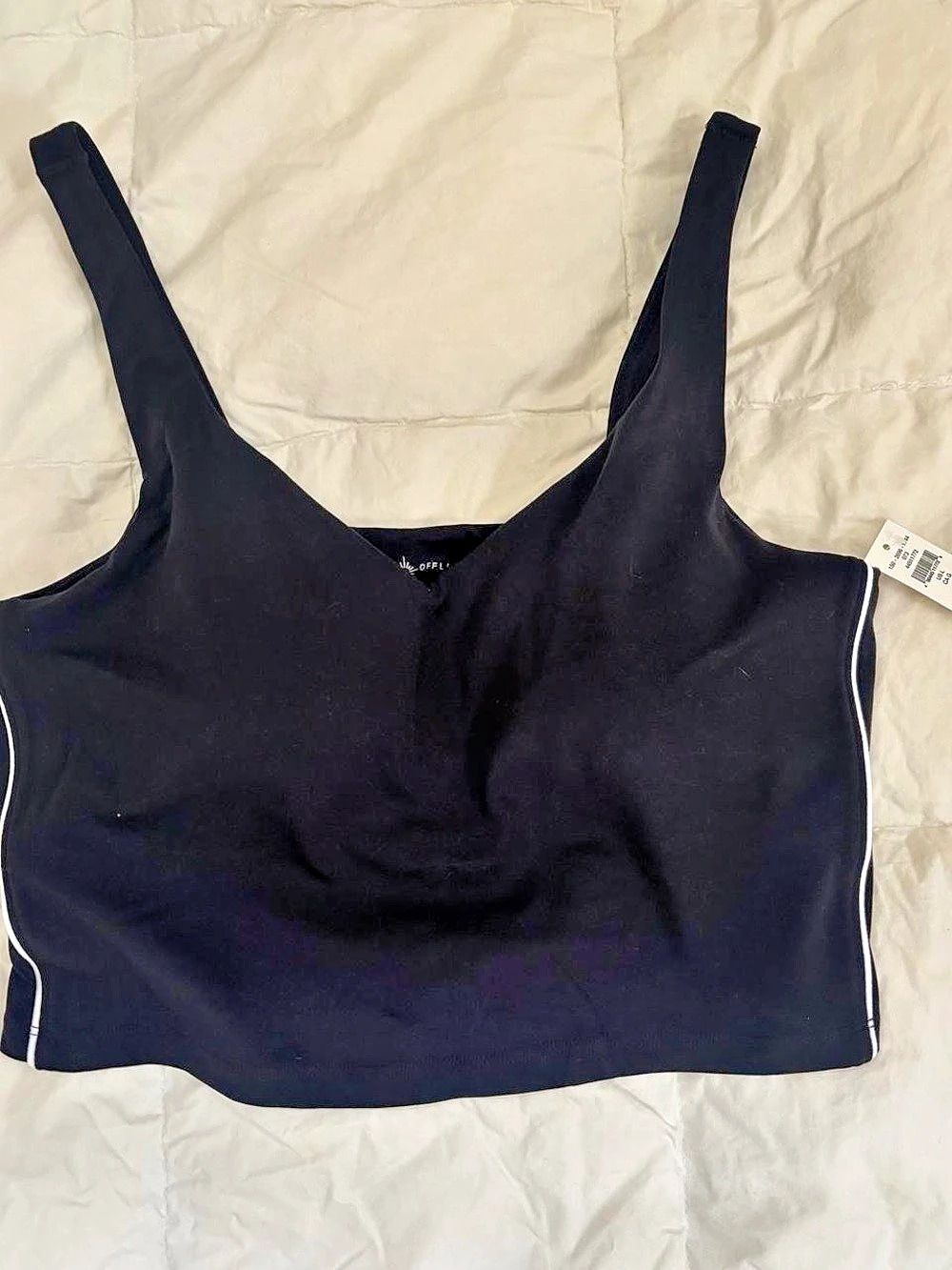 OFFLINE by Aerie Real Me Low Key Tank Top Black & White Large NWT